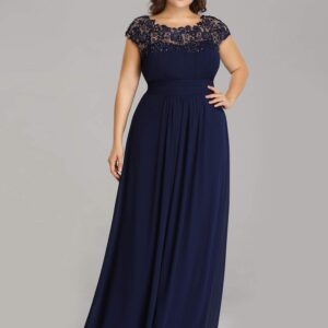 Ever-Pretty Womens Plus Size Rinestone Maxi Formal Evening Dresses Navy Blue US20