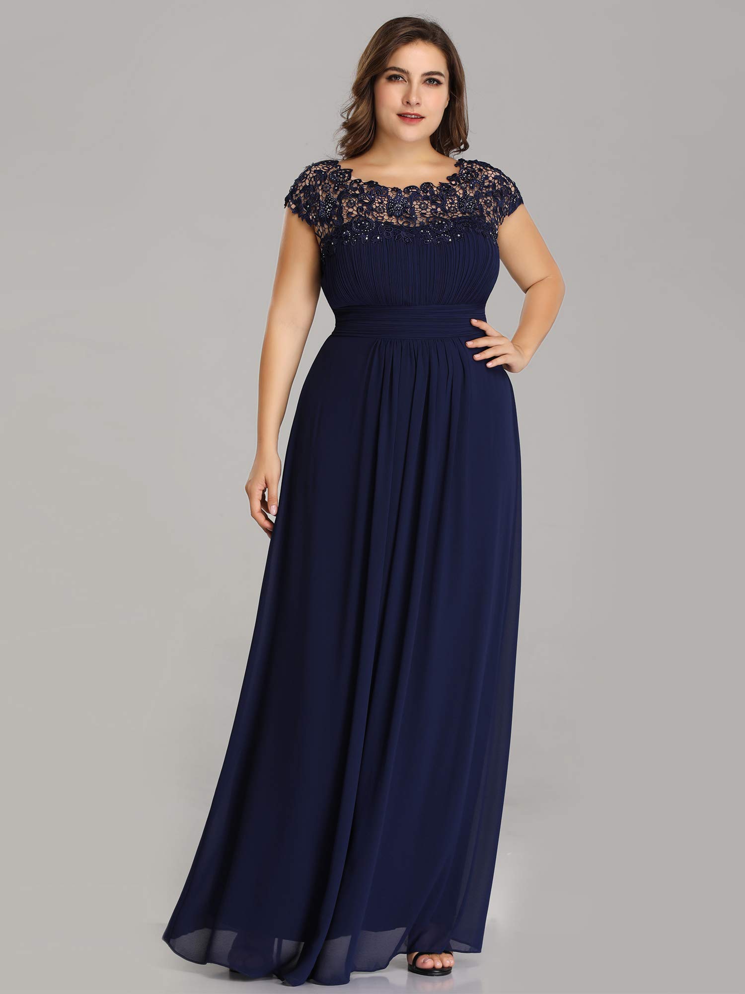 Ever-Pretty Womens Plus Size Rinestone Maxi Formal Evening Dresses Navy Blue US20