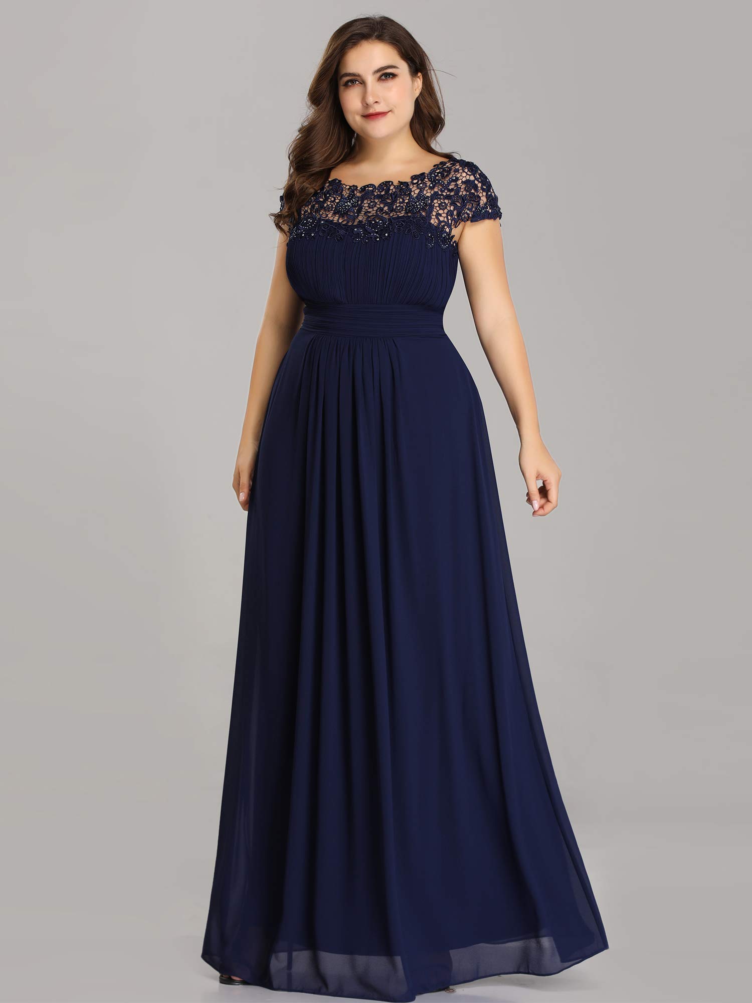 Ever-Pretty Womens Plus Size Rinestone Maxi Formal Evening Dresses Navy Blue US20