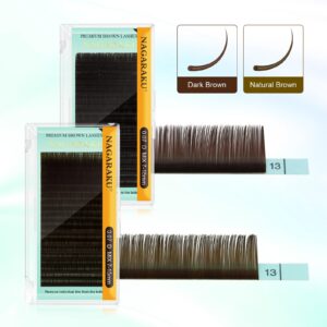 NAGARAKU Natural Brown Color Eyelash Extensions 0.15mm C curl 7-15mm Mix Tray Individual Lashes Classic Faux Mink Volume 20 rows Soft Eyelash Supplies