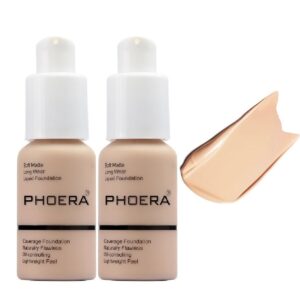 2 pack phoera foundation,flawless matte liquid foundation makeup for women。102 nude-30m