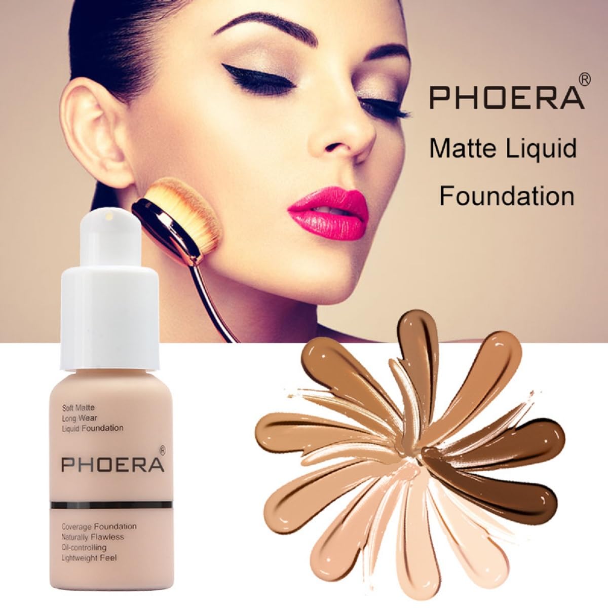 2 Pack PHOERA Foundation,Flawless Matte Liquid Foundation Makeup for Women。102 Nude-30m