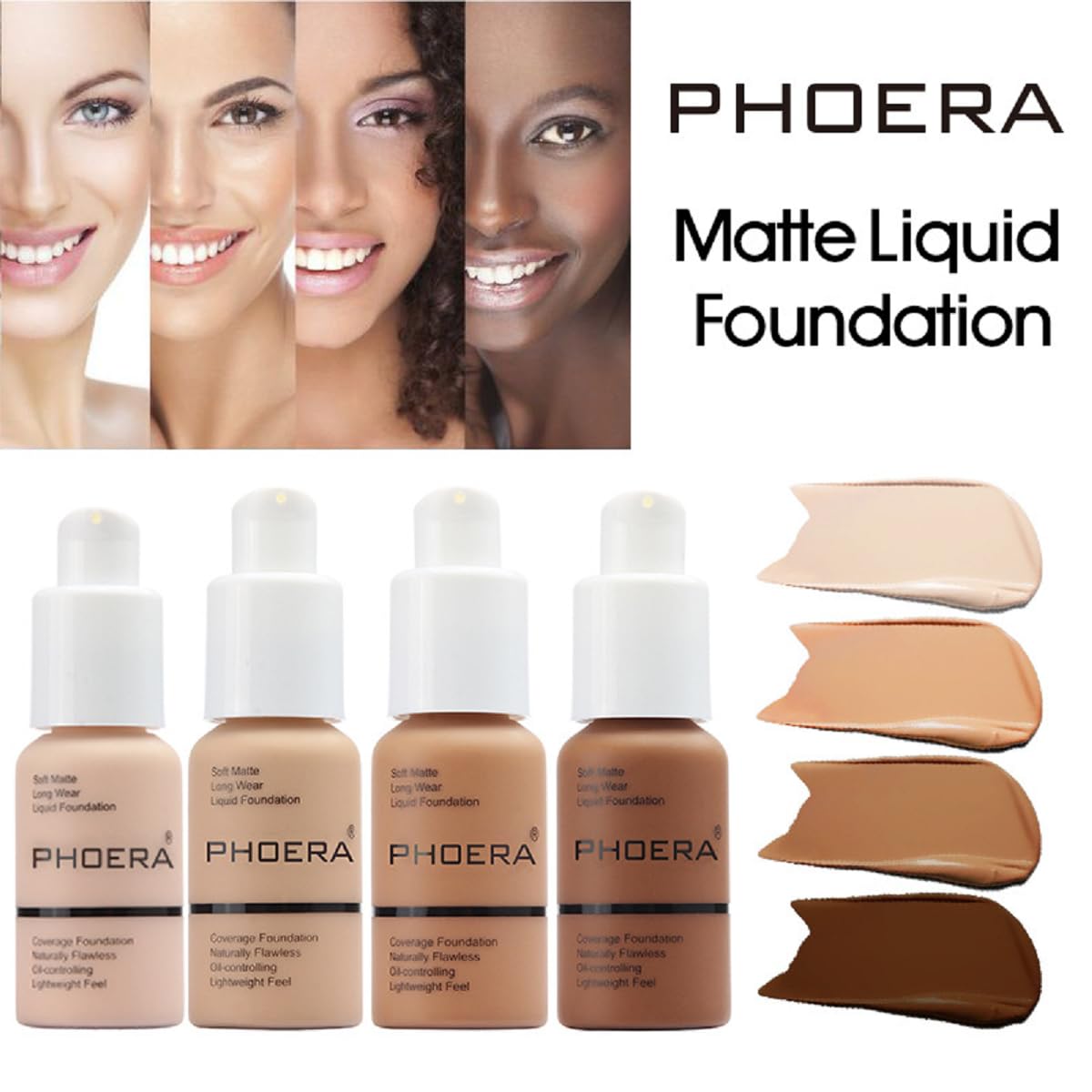 2 Pack PHOERA Foundation,Flawless Matte Liquid Foundation Makeup for Women。102 Nude-30m