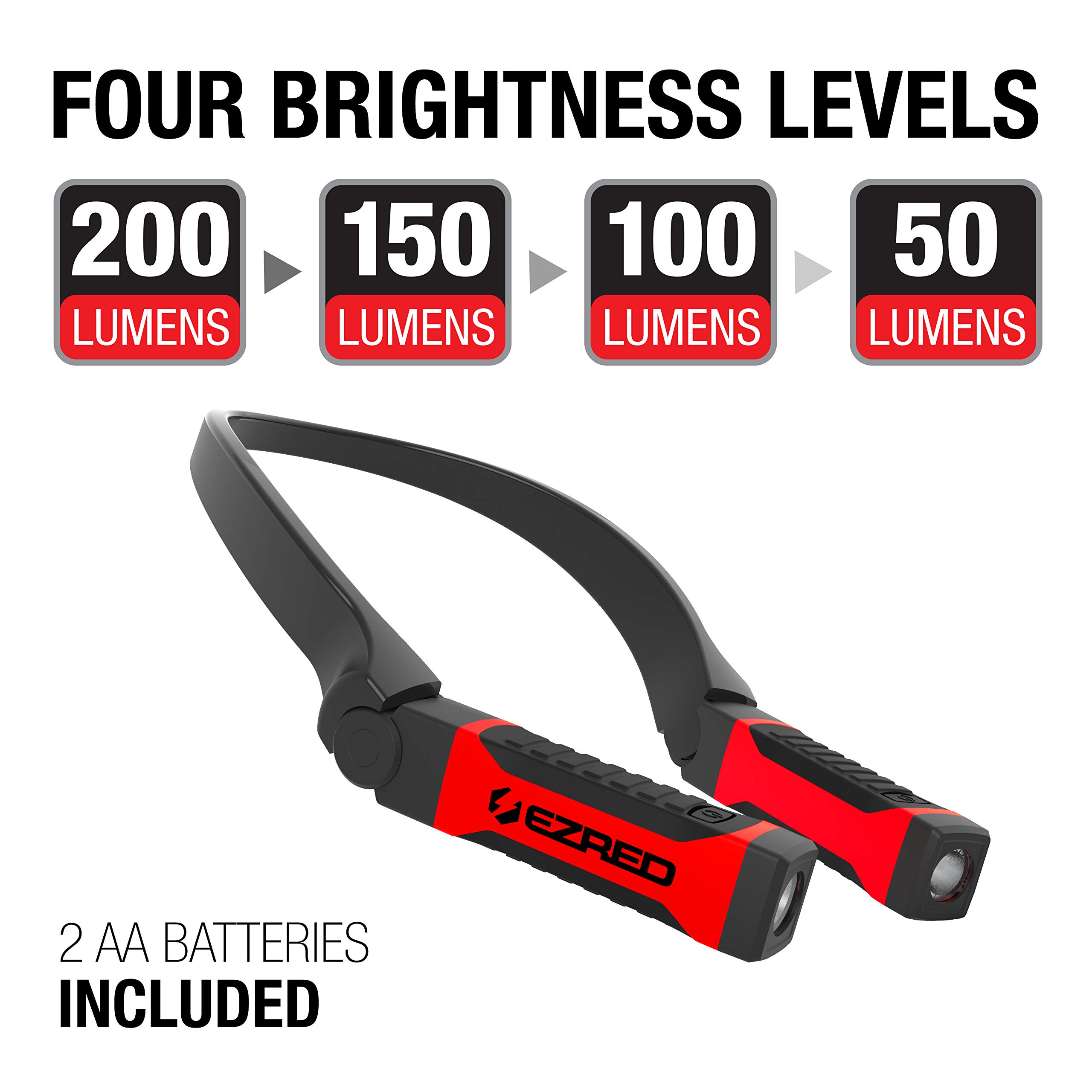 EZRED Bright NK10 ANYWEAR Neck Light for Hands-Free Lighting, Red and black