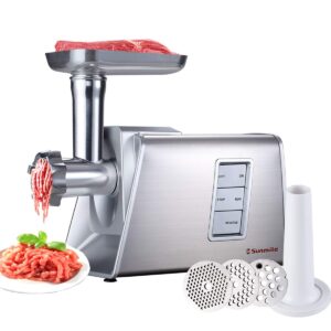 sunmile sm-g73 heavy duty electric meat grinder and sausage stuffer maker 1000w max with stainless steel cutting blade and 3 cutting plates and 1 big sausage stuff, etl certificated