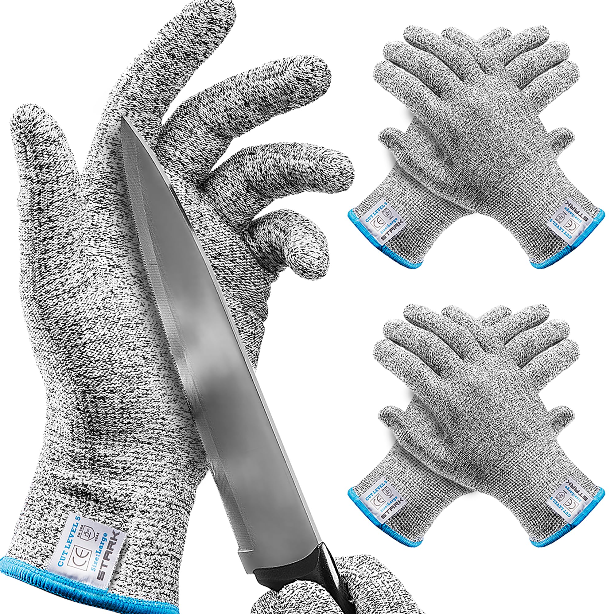 Stark Safe Cut Resistant Gloves, Level 5 Protection, Kitchen Cut Gloves for Meat, Shucking, Fillet, Mandolin Slicing, Carving, 2 Pair, Large