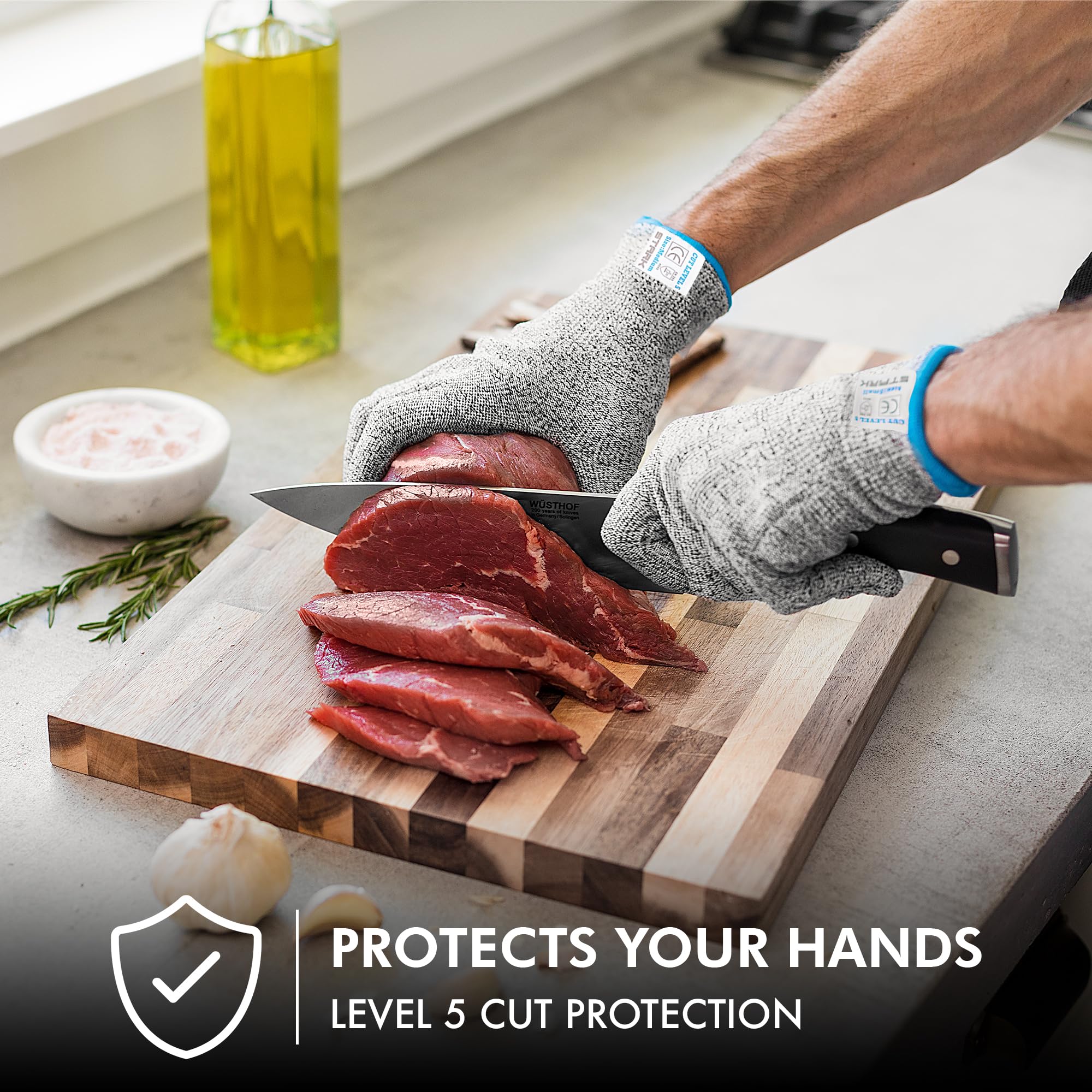 Stark Safe Cut Resistant Gloves, Level 5 Protection, Kitchen Cut Gloves for Meat, Shucking, Fillet, Mandolin Slicing, Carving, 2 Pair, Large