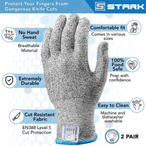 Stark Safe Cut Resistant Gloves, Level 5 Protection, Kitchen Cut Gloves for Meat, Shucking, Fillet, Mandolin Slicing, Carving, 2 Pair, Large