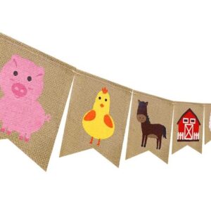 Farm Animal Burlap Banner High Chair Garland Farmhouse Hanging Pennant Birthday Party Pre-strung Bunting Baby Shower Decorations