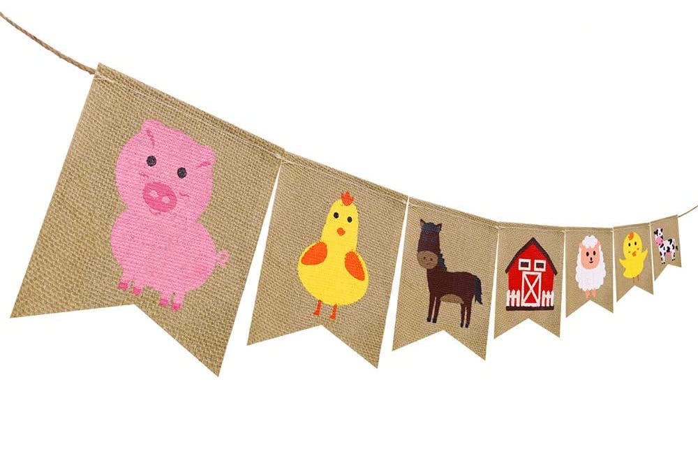 Farm Animal Burlap Banner High Chair Garland Farmhouse Hanging Pennant Birthday Party Pre-strung Bunting Baby Shower Decorations