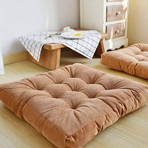 EGOBUY Meditation Floor Pillow, Square Large Pillows Seating for Adults, Brown Tufted Corduroy Cushions for Outdoor Yoga Tatami Fireplace Living Room, Memory Foam Filing, Brown, Cushion 22 x 22 Inch