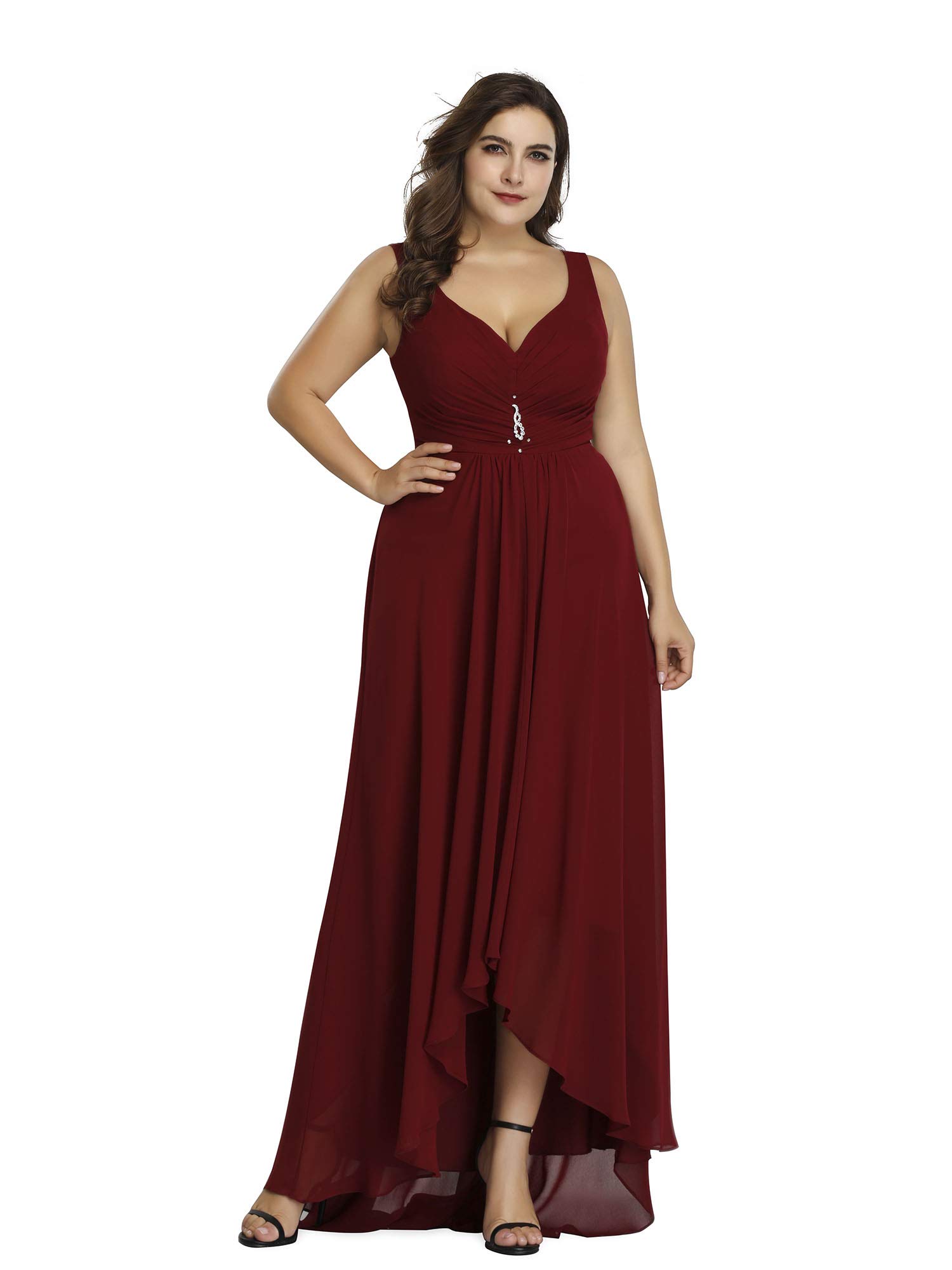 Ever-Pretty Women's V-Neck High Low Chiffon Long Cocktail Dresses for Women Burgundy US20