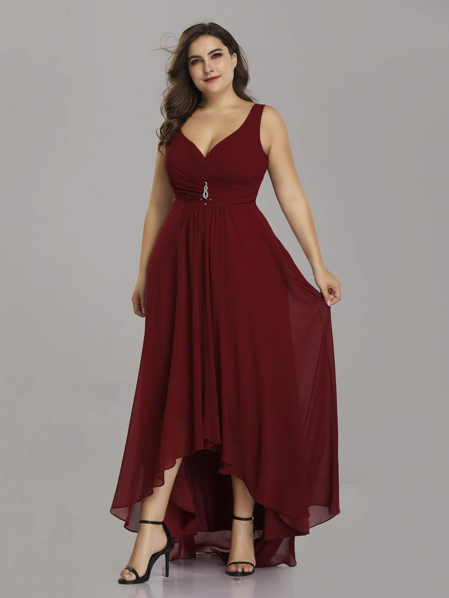 Ever-Pretty Women's V-Neck High Low Chiffon Long Cocktail Dresses for Women Burgundy US20