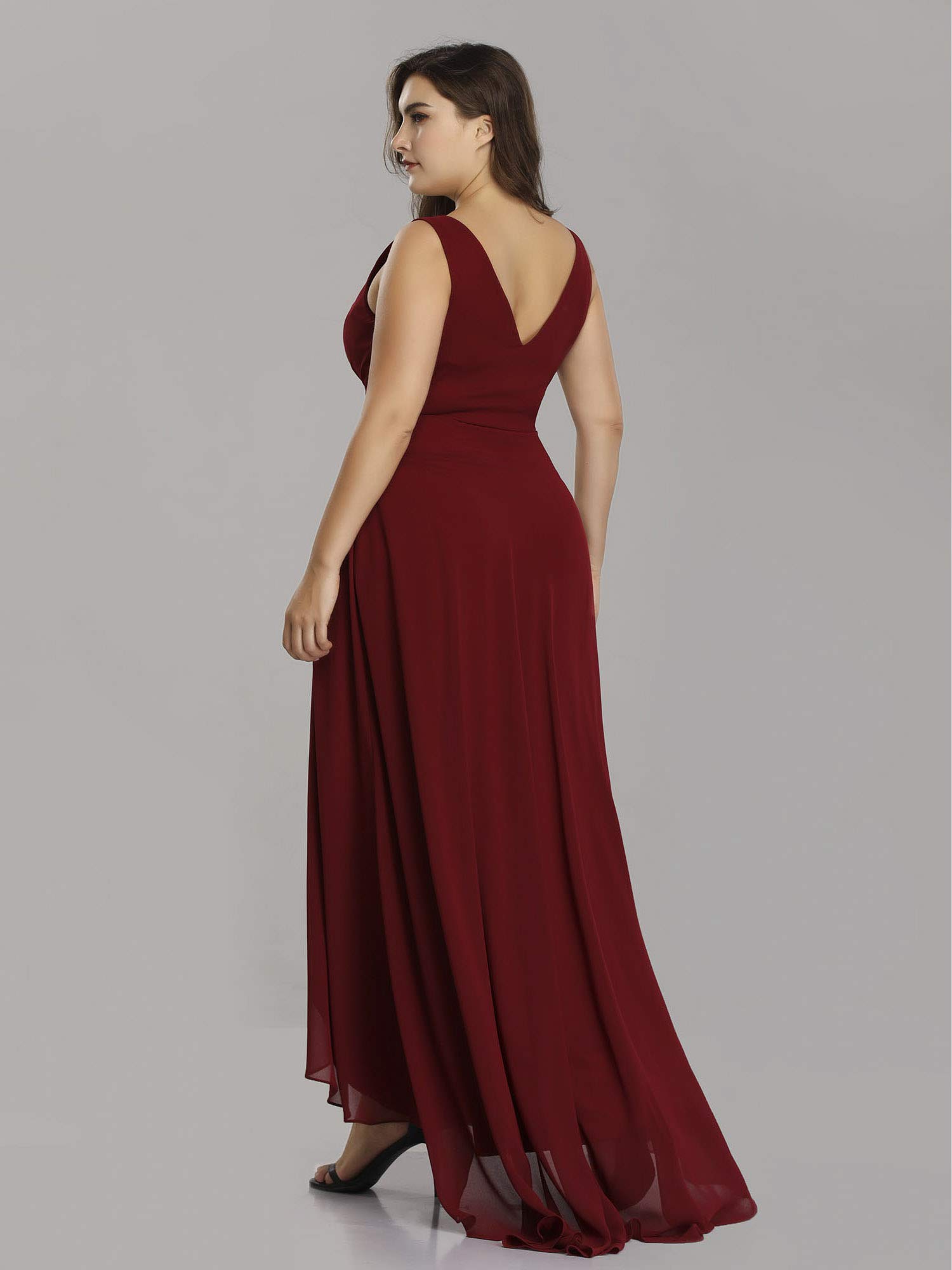 Ever-Pretty Women's V-Neck High Low Chiffon Long Cocktail Dresses for Women Burgundy US20