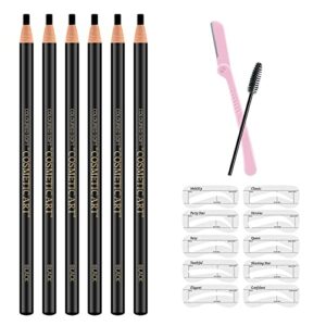 ownest 6 pcs pull cord peel-off eyebrow pencil tattoo makeup and microblading supplies set for marking, filling and outlining, waterproof and durable permanent eyebrow liner-black
