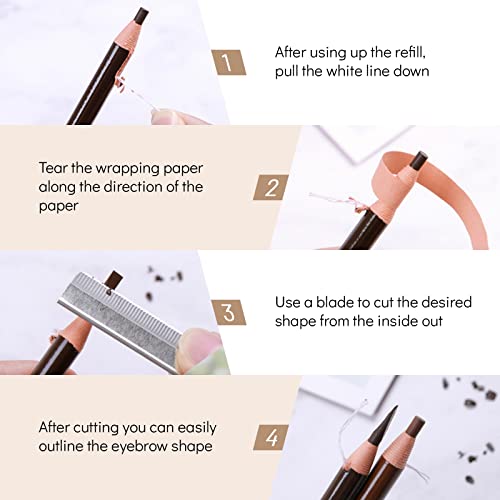 Ownest 6 Pcs Pull Cord Peel-off Eyebrow Pencil Tattoo Makeup and Microblading Supplies Set for Marking, Filling and Outlining, Waterproof and Durable Permanent Eyebrow Liner-Black