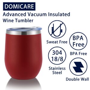 DOMICARE Stainless Steel Wine Tumbler Bulk with Lid, Personalized Insulated Tumblers Set, 12oz Travel Coffee Cups Pack of 1, Red