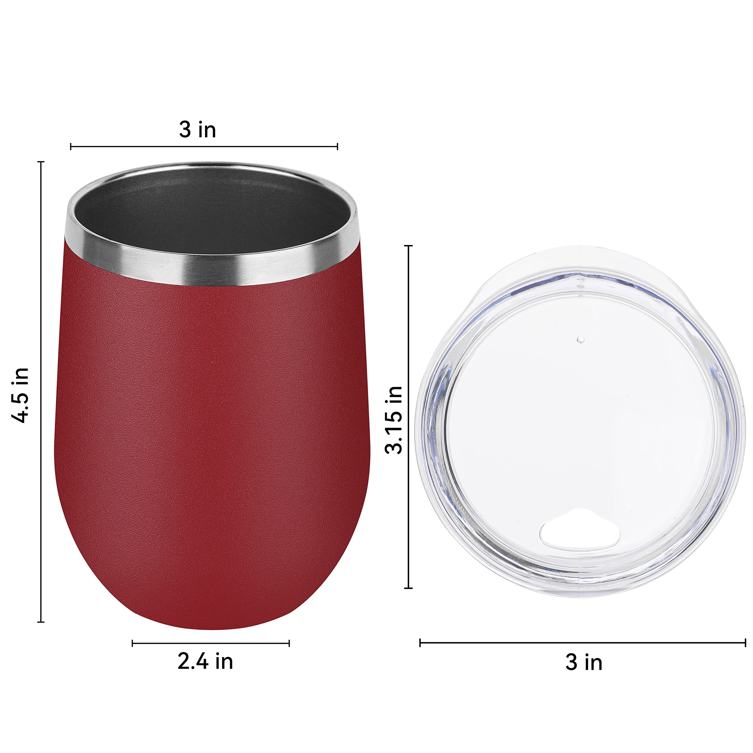 DOMICARE Stainless Steel Wine Tumbler Bulk with Lid, Personalized Insulated Tumblers Set, 12oz Travel Coffee Cups Pack of 1, Red