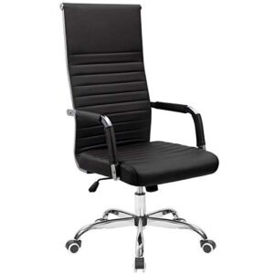 tuoze office chair high back leather desk chair modern executive ribbed chairs height adjustable conference task chair with arms (black)