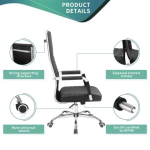 Tuoze Office Chair High Back Leather Desk Chair Modern Executive Ribbed Chairs Height Adjustable Conference Task Chair with Arms (Black)