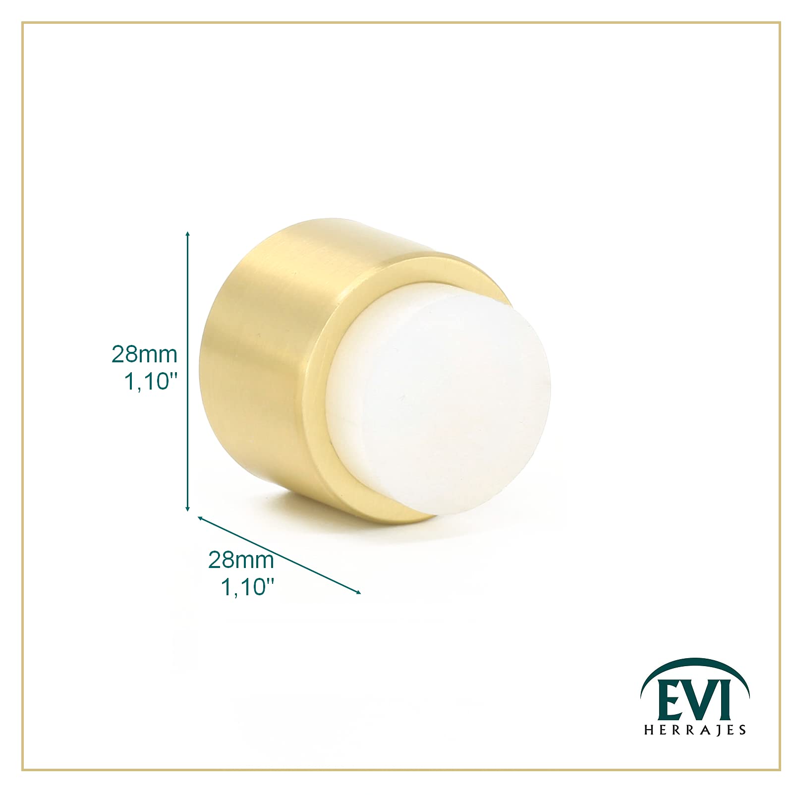 EVI | Wall Adhesive Doorstop | 1.1'' X 1.1'' | White Rubber | Brass Finished Matte | Great Adherence | 100% Functional | Mod. 198/28