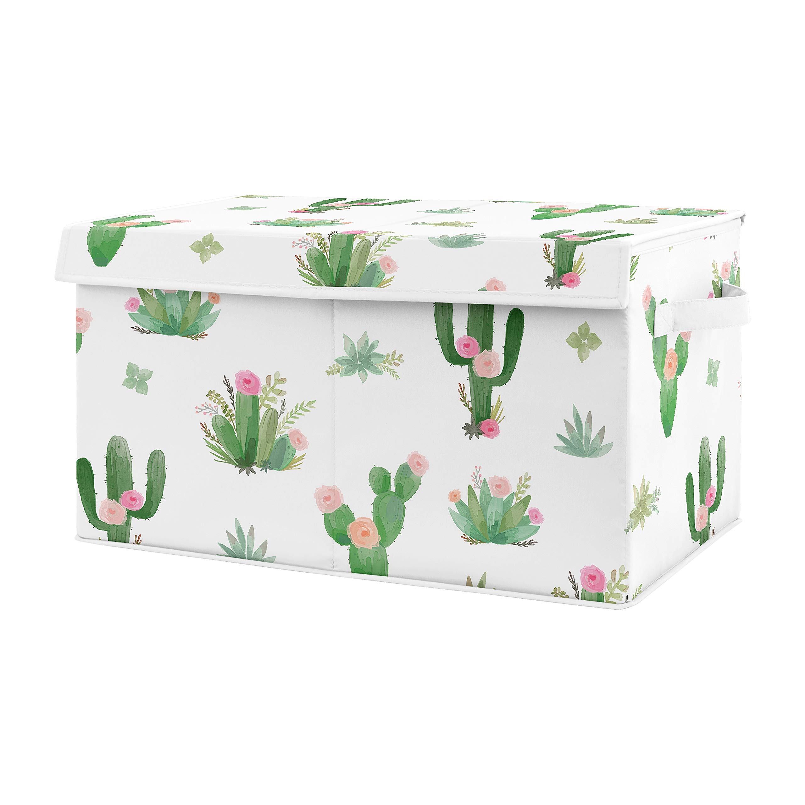 Sweet Jojo Designs Pink and Green Boho Watercolor Girl Baby Nursery or Kids Room Small Fabric Toy Bin Storage Box Chest for Cactus Floral Collection