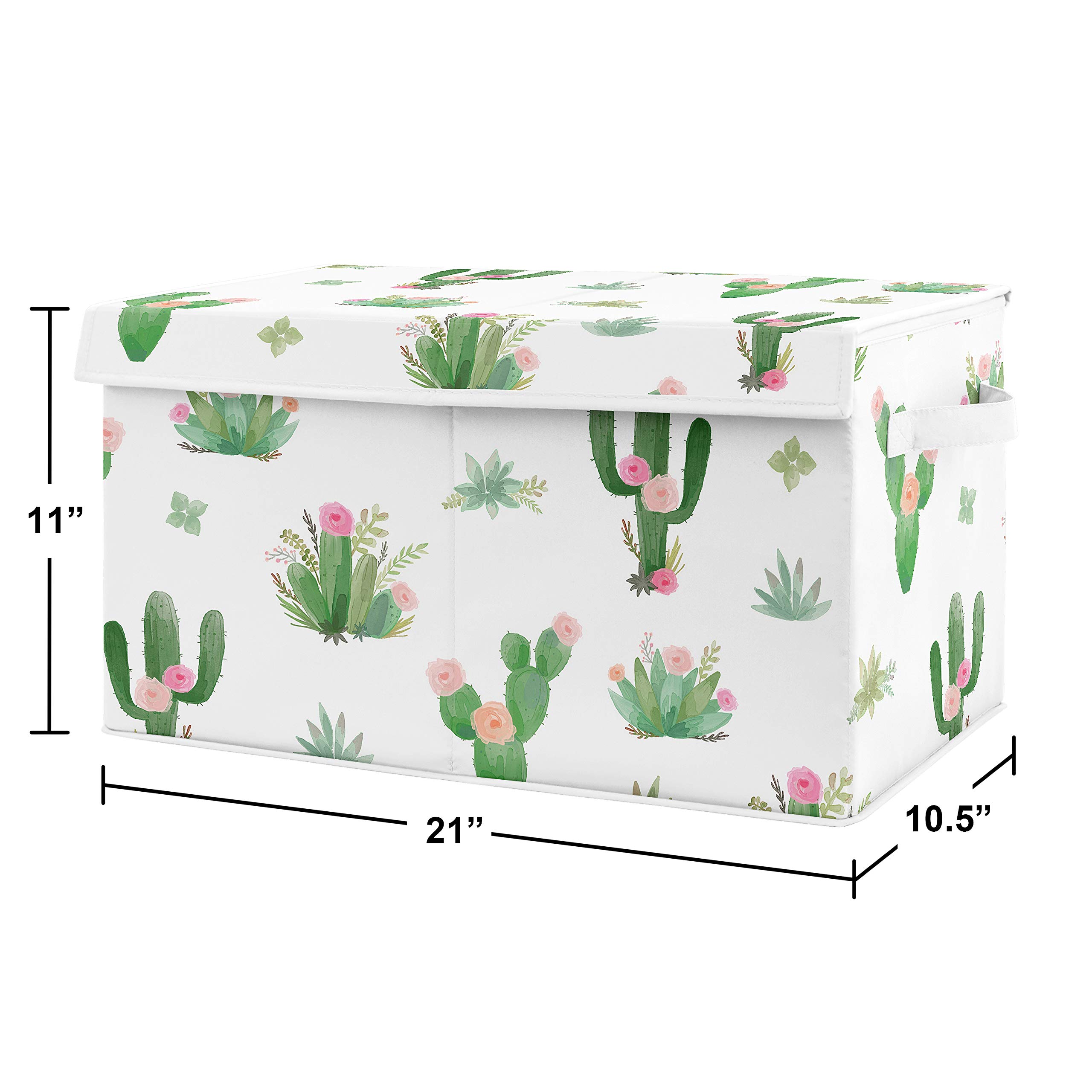 Sweet Jojo Designs Pink and Green Boho Watercolor Girl Baby Nursery or Kids Room Small Fabric Toy Bin Storage Box Chest for Cactus Floral Collection