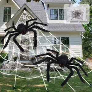 pawliss giant spider halloween decorations, 16 ft giant spider web with 2 pack 30 inches spiders set, halloween decorations outdoor for patio lawn yard decor