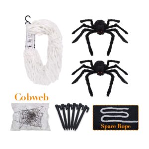 Pawliss Giant Spider Halloween Decorations, 16 Ft Giant Spider Web with 2 Pack 30 inches Spiders Set, Halloween Decorations Outdoor for Patio Lawn Yard Decor