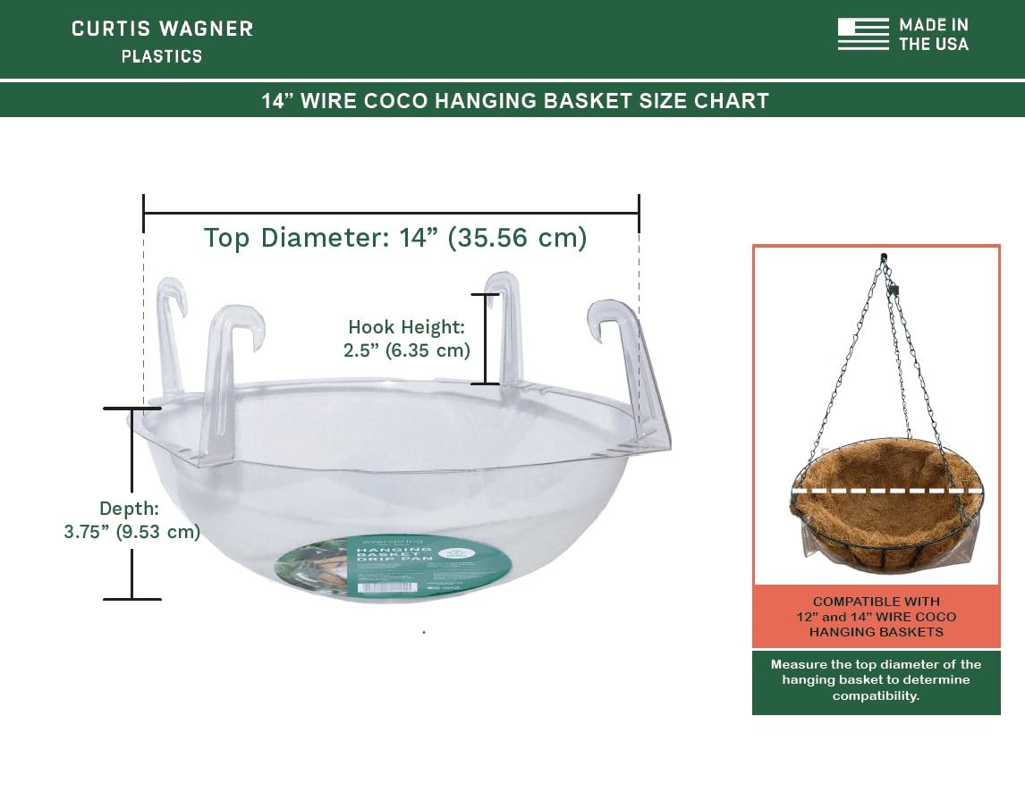 Curtis Wagner Plastics Hanging Wire Coco Basket Drip Pan (5-Pack) - 12-14 Inch - Fast & Easy Snaps, Used Indoors, Outdoors & Garden Potting