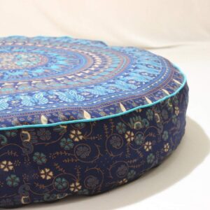 GDONLINE Indian Large Mandala Floor Pillow Comfortable Home Car Bed Sofa Large Mandala Floor Pillows Round Bohemian Meditation Cushion Cover Ottoman Pouf Cover Blue Color Round Pouf Cat Dog Bed