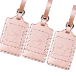 Teskyer Luggage Tags, 3 Pack Premium PU Leather Luggage Tags Privacy Protection Travel Bag Labels Suitcase Tags