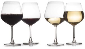 set of 4 - modern laser cut rim 24 oz wine glasses made of crystal with seamless joints (short stem)