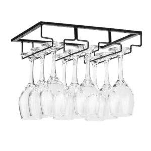 fomansh wine glass rack - under cabinet stemware wine glass holder glasses storage hanger metal organizer for bar kitchen black
