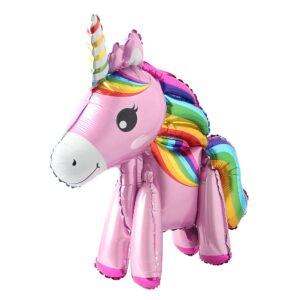 self stand steadily unicorn birthday party decorations supplies wedding engagement children's day foil unicorn horse animal balloons toy (pink)