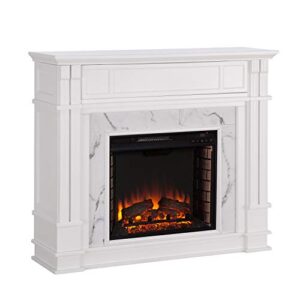 sei furniture highgate faux cararra marble electric media fireplace, white.