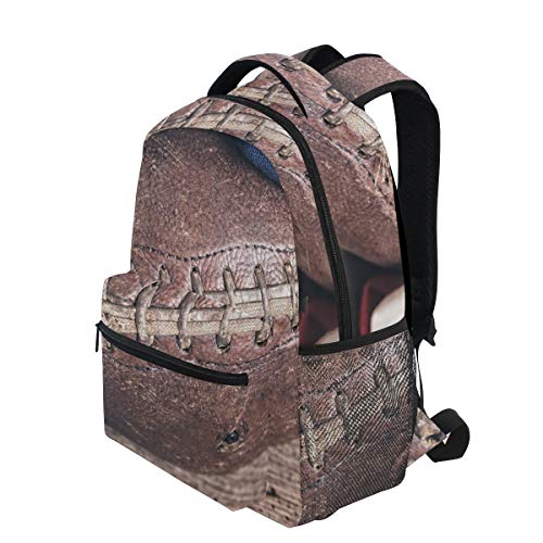 Pfrewn Vintage Leather Football American Flag Backpacks for Women Men, Computer Laptop Backpack, Casual Book Bag Travel Sports Camping Daypack