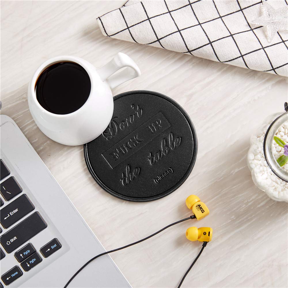 Funny Coasters, Thipoten 6 Pcs Leather Coasters with Holder, Perfect Housewarming Hostess Gifts, Protect Furniture from Water Marks Scratch and Damage(6Pcs, Black)