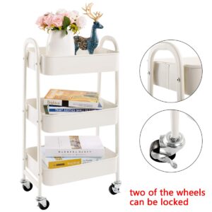AGTEK Makeup Cart, Movable Rolling Organizer Cart, White 3 Tier Metal Utility Cart