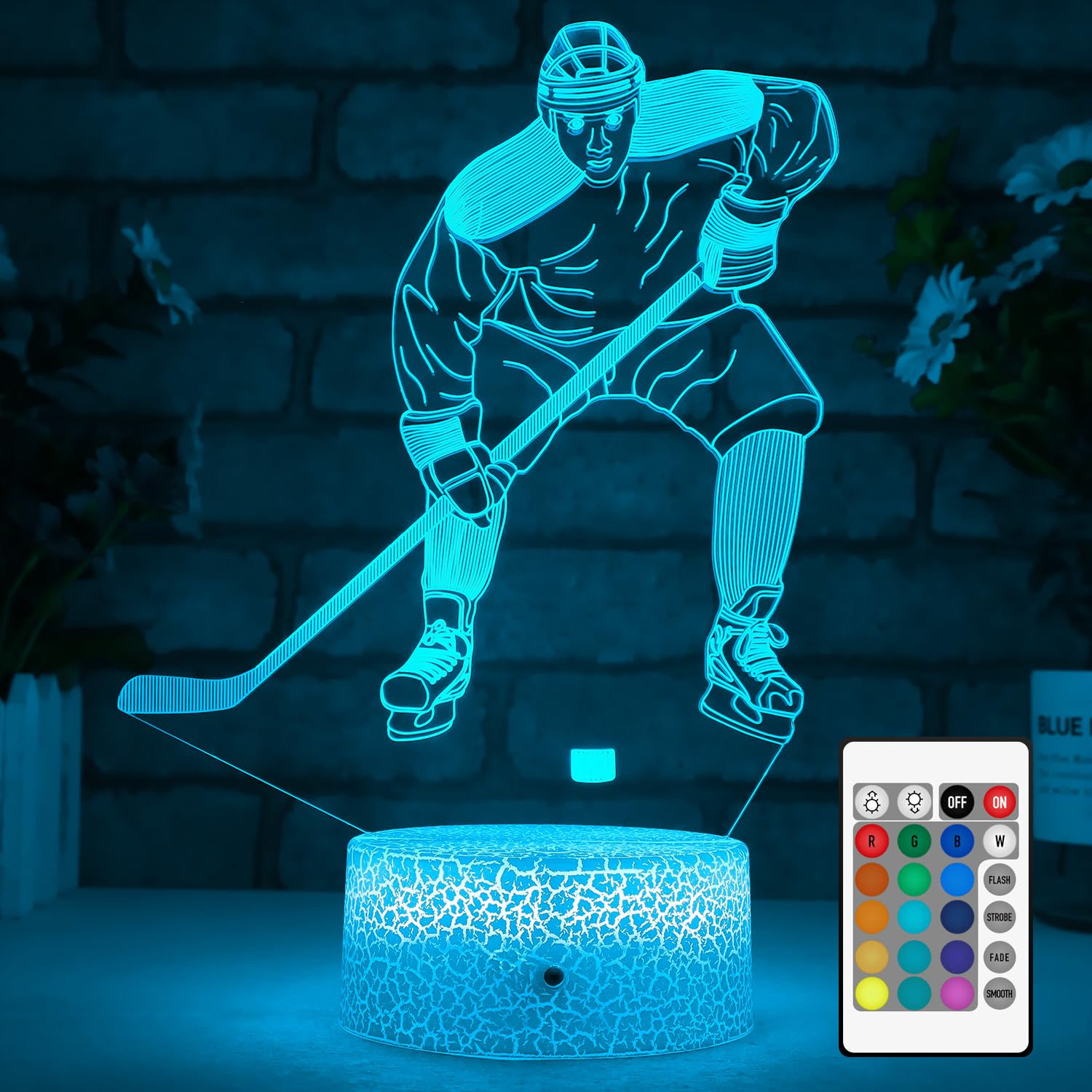 FlyonSea Kids Ice Hockey Gifts,Ice Hockey Toys 16 Color Changing Kids Night Light with Touch and Remote Control, Mens Ice Hockey Decor Light Birthday Christmas Gifts for Kids Boys Baby