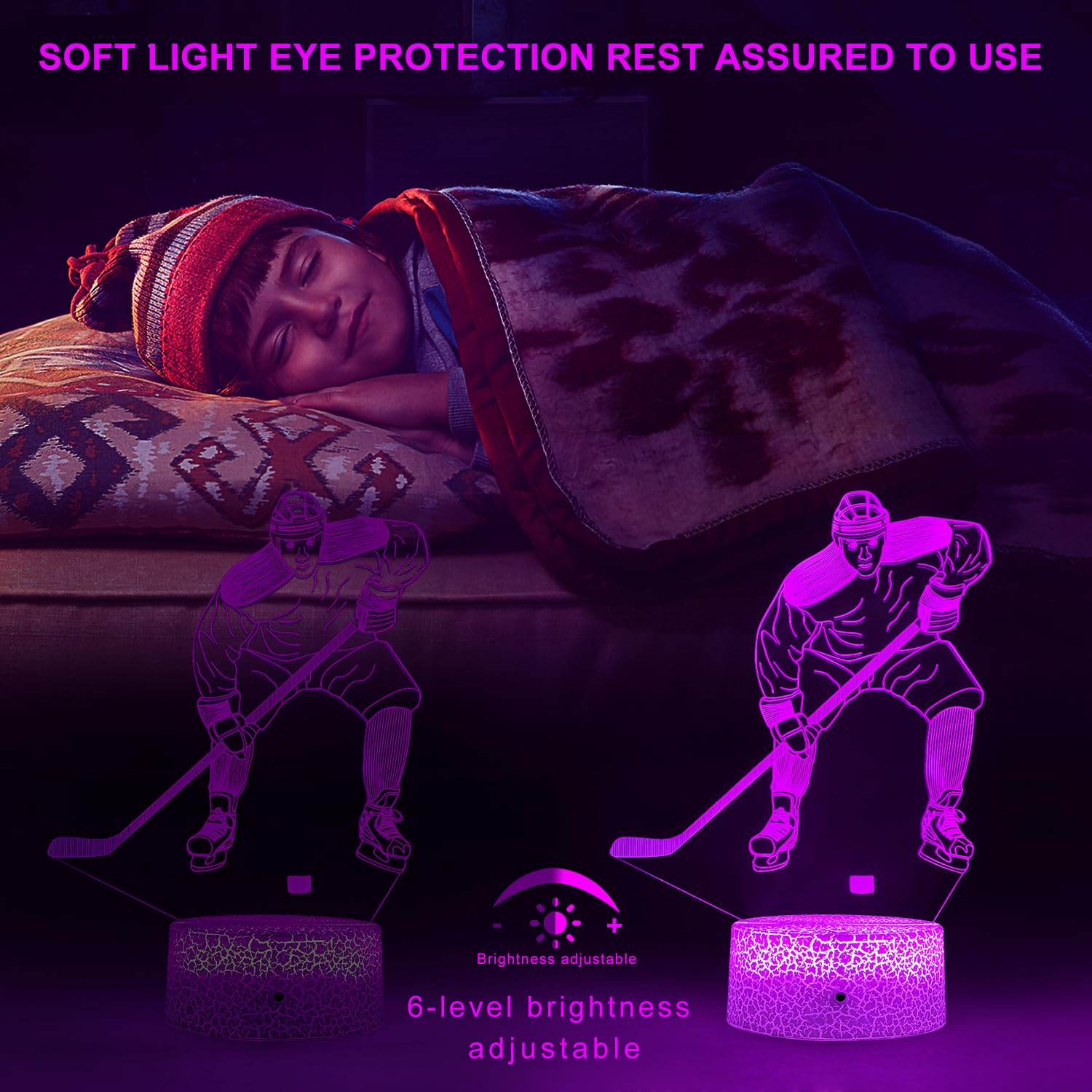 FlyonSea Kids Ice Hockey Gifts,Ice Hockey Toys 16 Color Changing Kids Night Light with Touch and Remote Control, Mens Ice Hockey Decor Light Birthday Christmas Gifts for Kids Boys Baby