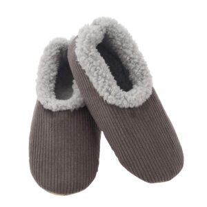 Snoozies Mens Corduroy Slippers Slippers for Men | Mens House Slippers | Fuzzy Slippers with Soft Soles | Grey | X-Large