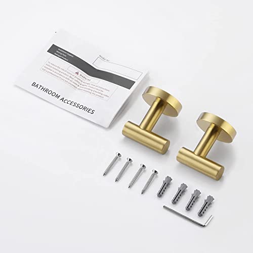 KES Bath Towel Hook Robe Hook for Bathroom Kitchen Wall Mount SUS 304 Stainless Steel Brushed Gold 2 Pack, A2164-BZ-P2