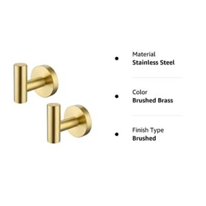 KES Bath Towel Hook Robe Hook for Bathroom Kitchen Wall Mount SUS 304 Stainless Steel Brushed Gold 2 Pack, A2164-BZ-P2