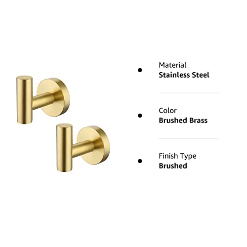 KES Bath Towel Hook Robe Hook for Bathroom Kitchen Wall Mount SUS 304 Stainless Steel Brushed Gold 2 Pack, A2164-BZ-P2