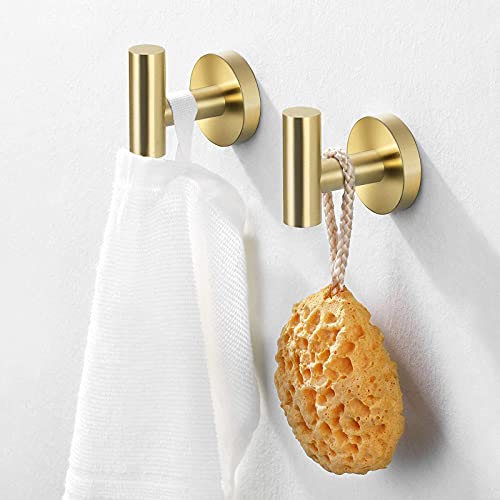 KES Bath Towel Hook Robe Hook for Bathroom Kitchen Wall Mount SUS 304 Stainless Steel Brushed Gold 2 Pack, A2164-BZ-P2