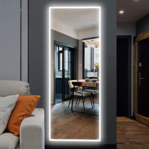 neutype 65"x22" led mirror full length large rectangle bedroom bathroom living room dressing mirrors with touch button and plug, dimmable lighting, stepless dimming, burst-proof glass, anti-fog