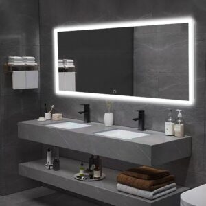 NeuType 65"x22" LED Mirror Full Length Large Rectangle Bedroom Bathroom Living Room Dressing Mirrors with Touch Button and Plug, Dimmable Lighting, Stepless Dimming, Burst-proof Glass, Anti-fog