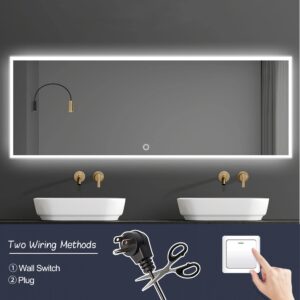 NeuType 65"x22" LED Mirror Full Length Large Rectangle Bedroom Bathroom Living Room Dressing Mirrors with Touch Button and Plug, Dimmable Lighting, Stepless Dimming, Burst-proof Glass, Anti-fog