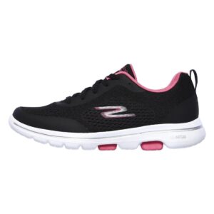 skechers women's go walk 5-exqusite sneaker, black/pink, 6